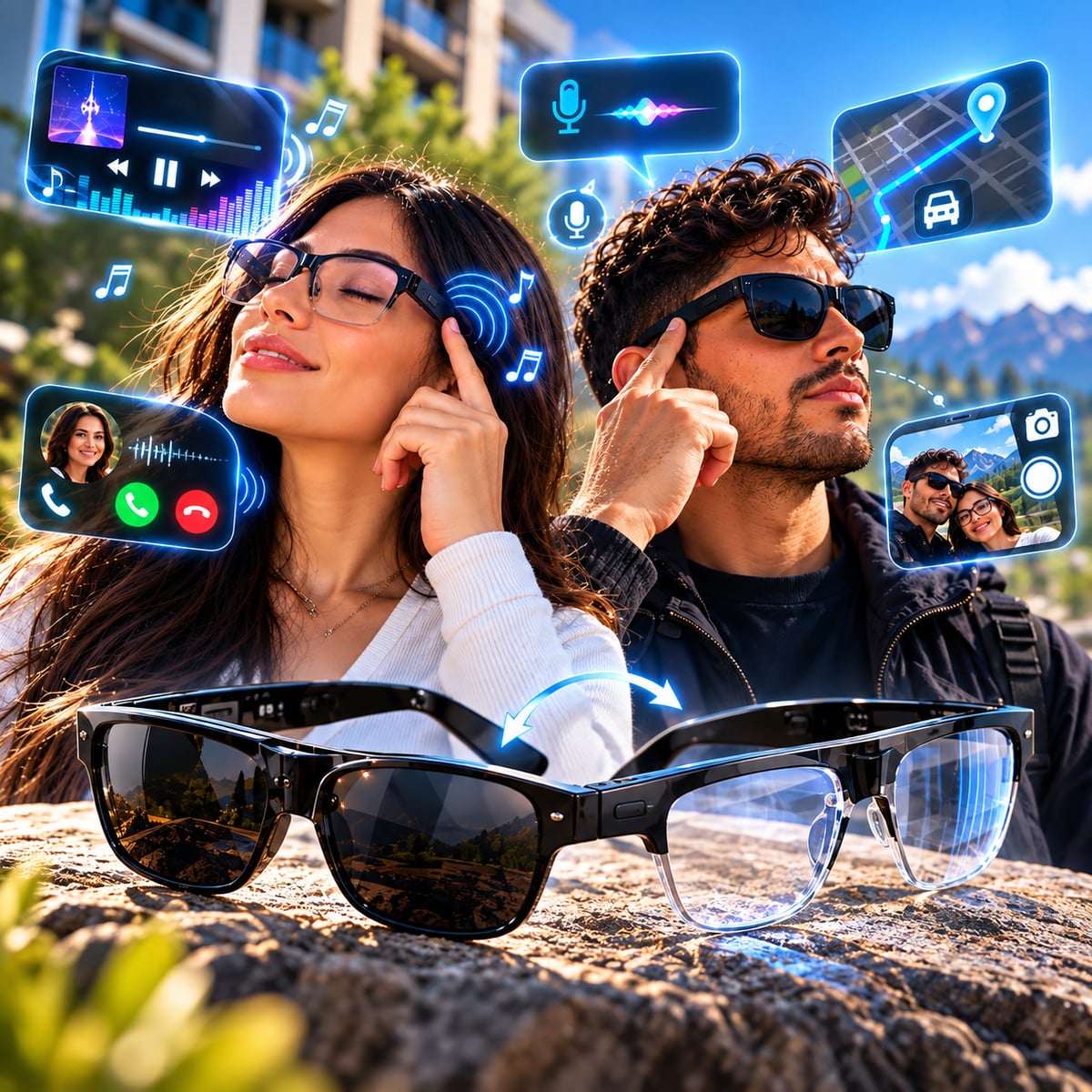 Lentes Inteligentes 2 en 1 – Audio Bluetooth + Lentes de Sol Intercambiables