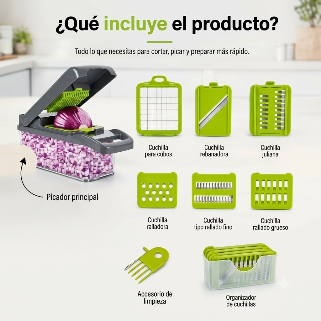 PICADOR 10 EN 1 MULTIFUNCIONAL Multiples Moldes para rallar, cortes en cubos, juliana y mucho más