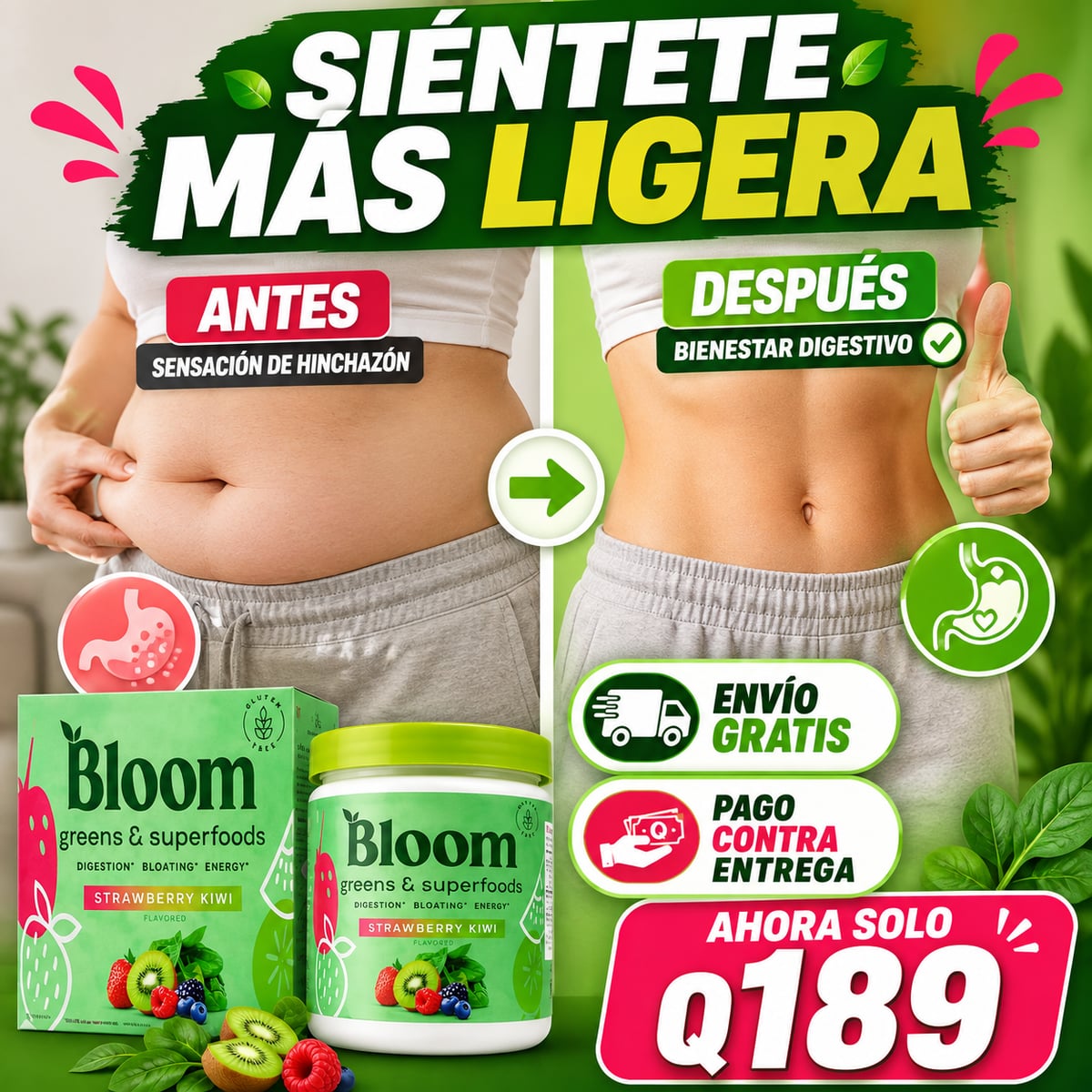 Bloom Greens & Superfoods Strawberry Kiwi + Envio Gratis