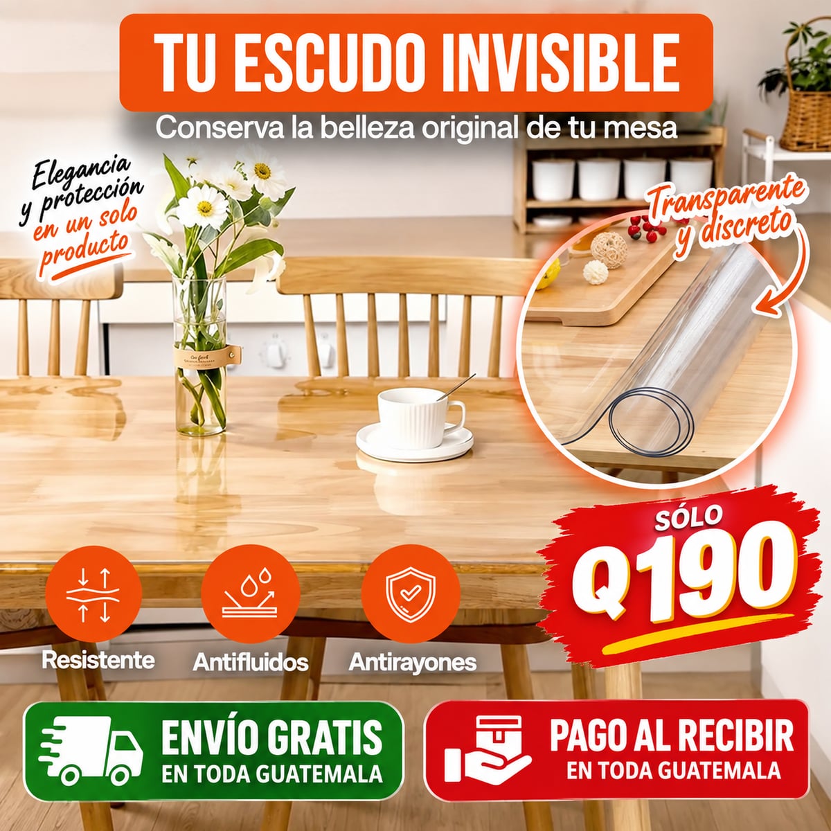 Protector Transparente de PVC para Mesa (80 cm Ancho x 150 cm)