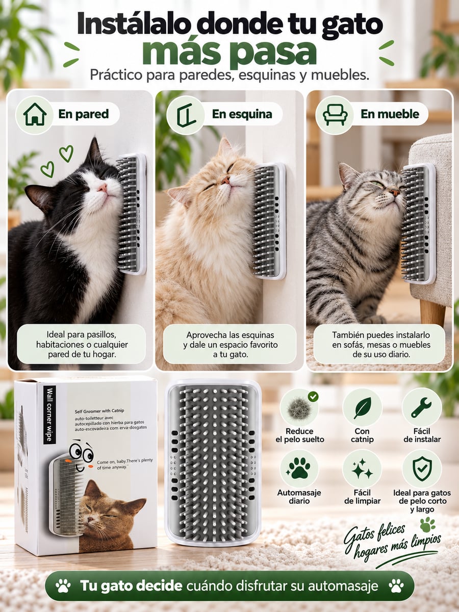 CEPILLO AUTOMASAJE PARA GATOS | Menos pelo suelto y más bienestar para tu gato