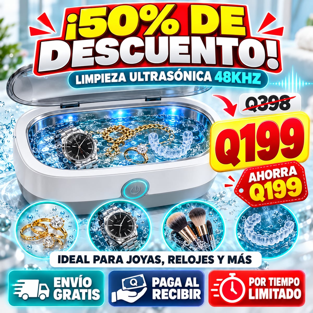 Limpiador Ultrasónico 48 kHz | Joyería y Accesorios