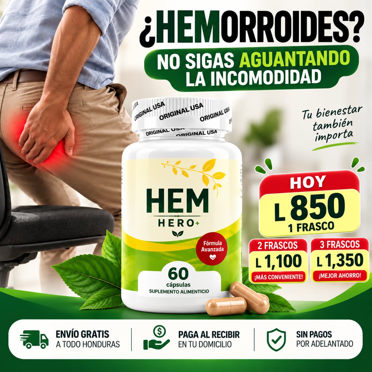 HEM HERO+™ – Cápsulas para Hemorroides y Molestias al Sentarte