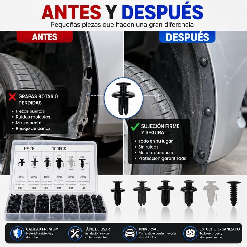 Set de 100 Clips y Sujetadores para Carro
