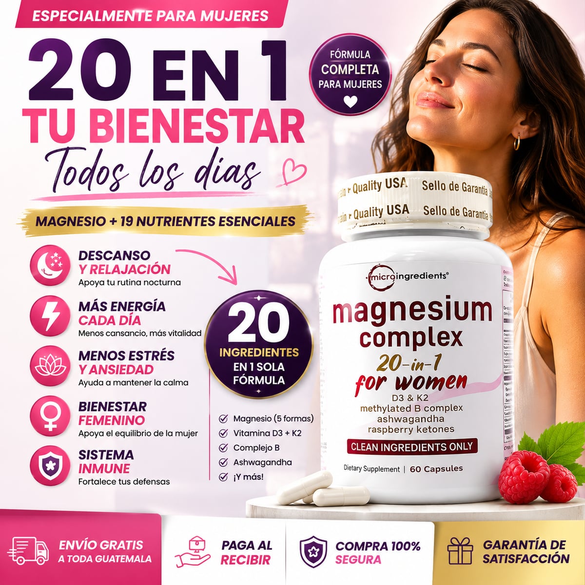 Magnesio Complex 20 en 1 para Mujer™ | Bienestar, Energía y Balance Diario.