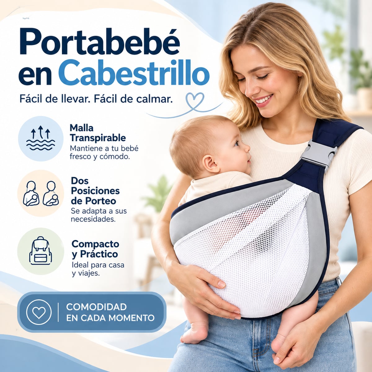 Portabebés tipo fular ligero | Transpirable y fácil de transportar