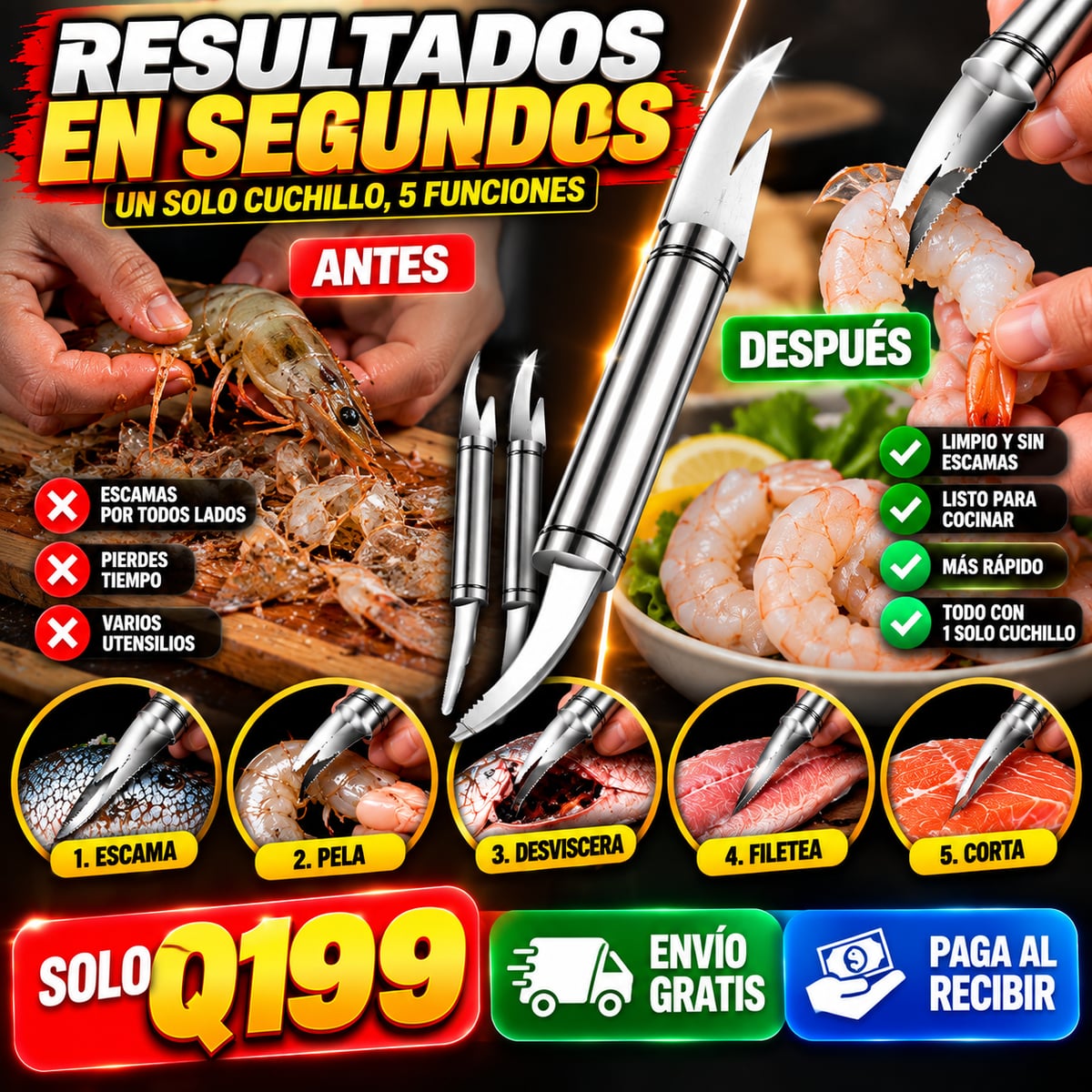 Pelador de Camarones 5 en 1 | Limpia y Prepara Mariscos Fácilmente