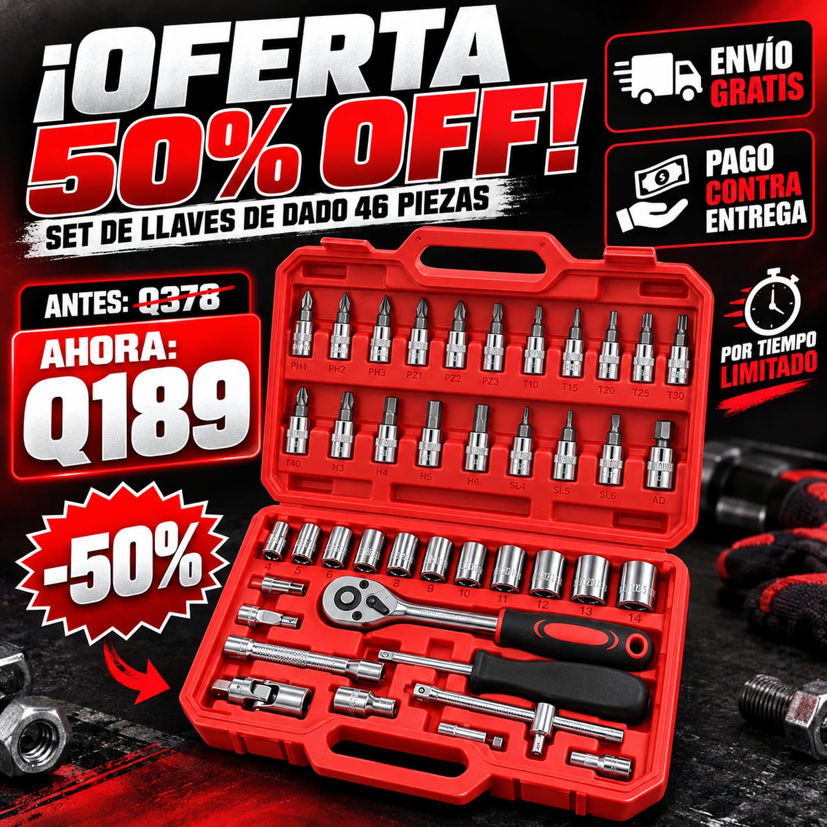 TODO EN UNA SOLA LLAVE - Set de LLaves de Dado (46 Piezas) + ENVÍO GRATIS