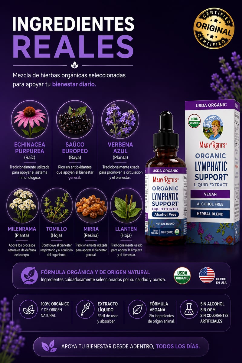 Ingredientes herbales de MaryRuth's Lymphatic Support