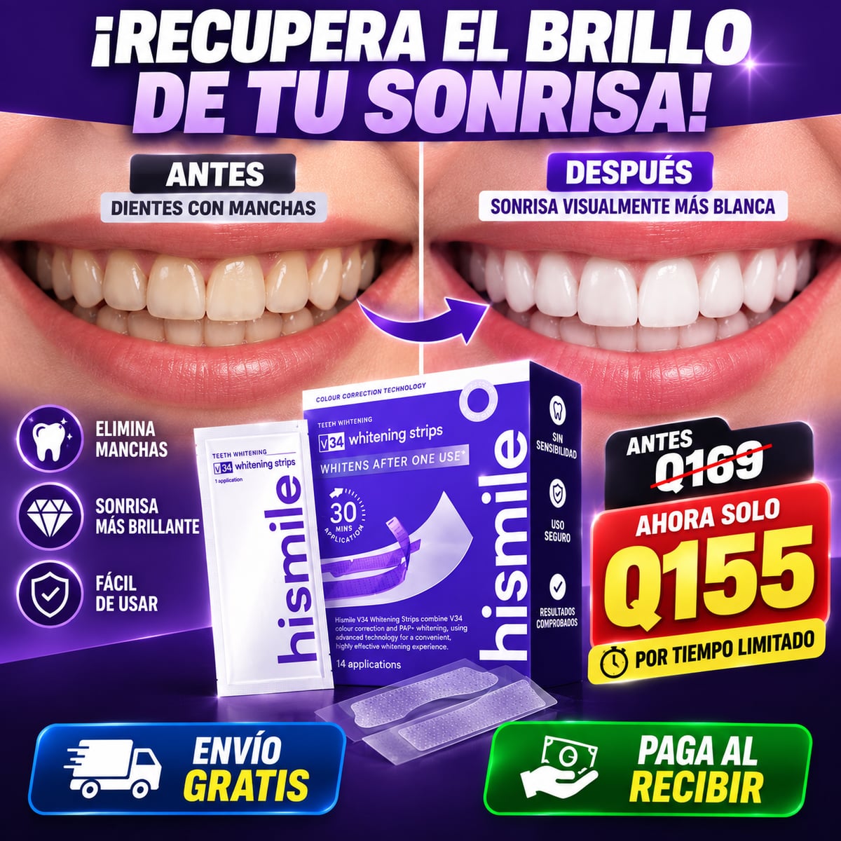 Tiras Blanqueadoras de Dientes/ Envio Gratis / Paga al Recibir
