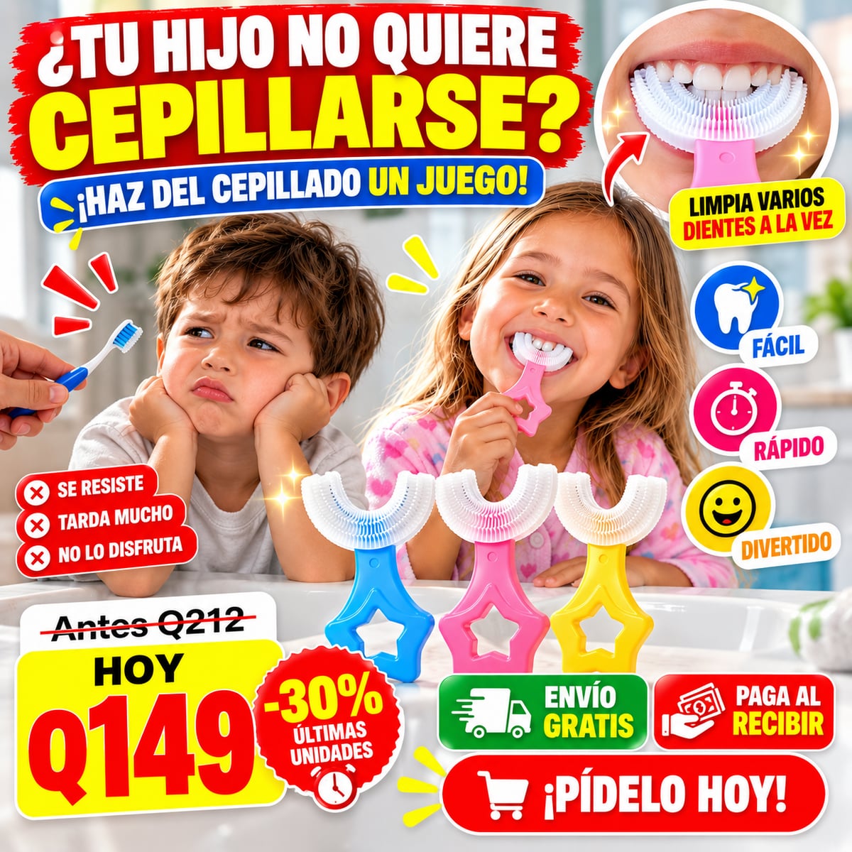 Cepillo en U para Niños: ¡Dientes limpios en segundos y sin peleas! +Envio Gratis