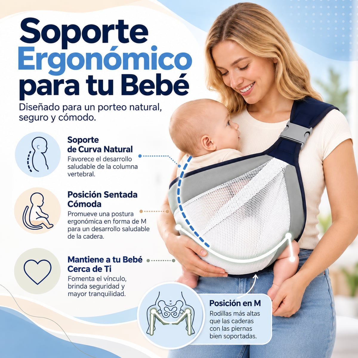 Portabebés tipo fular ligero | Transpirable y fácil de transportar