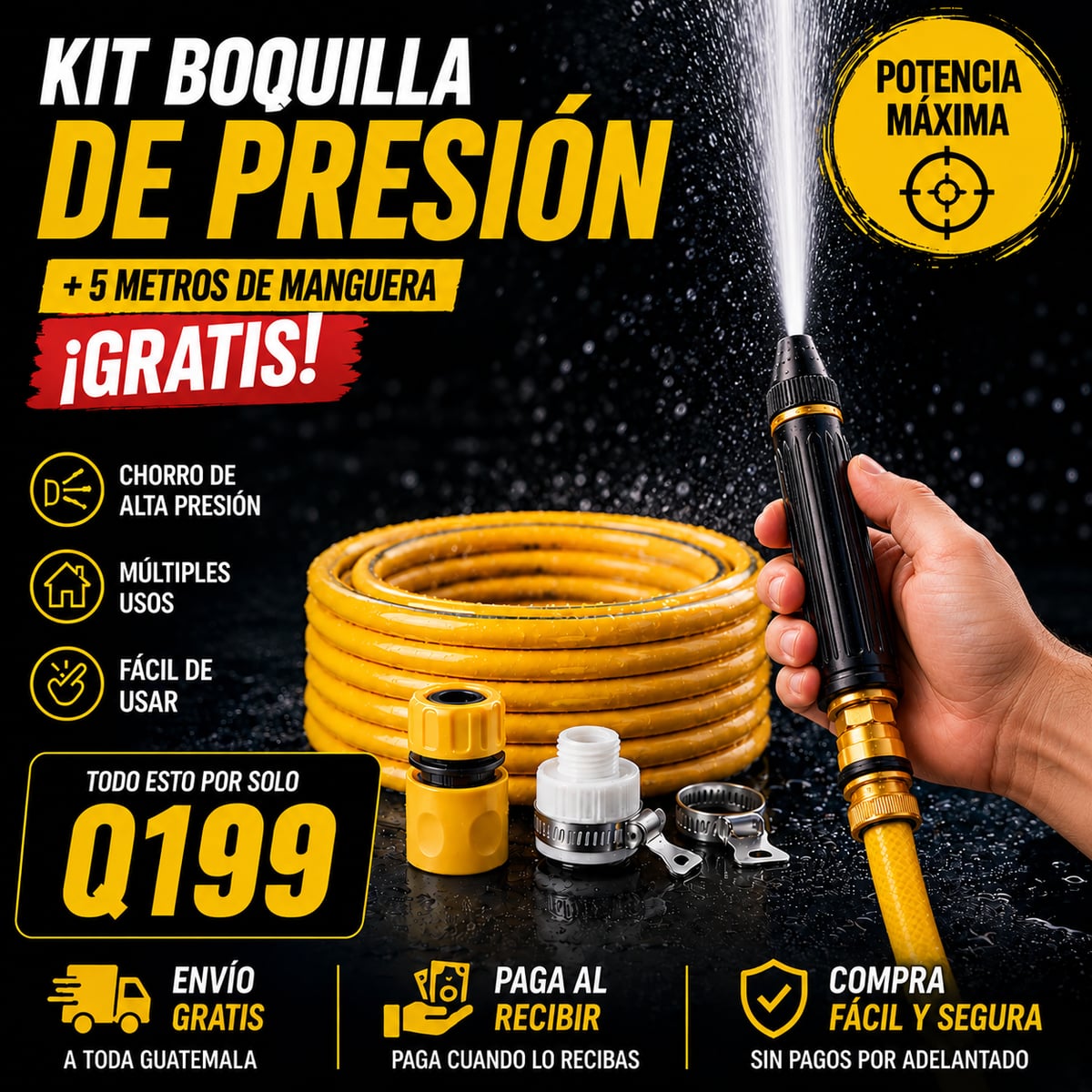 Kit Boquilla de Alta Presión + 5 Metros de Manguera GRATIS