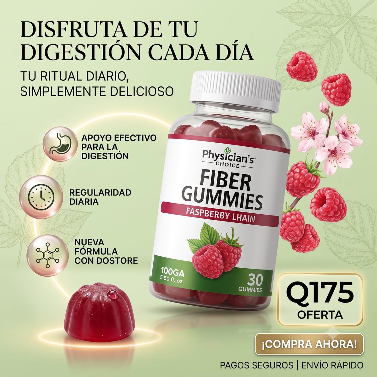 Gomitas de Fibra para una Digestión Perfecta (Fiber Gummies) - Sabor Frambuesa