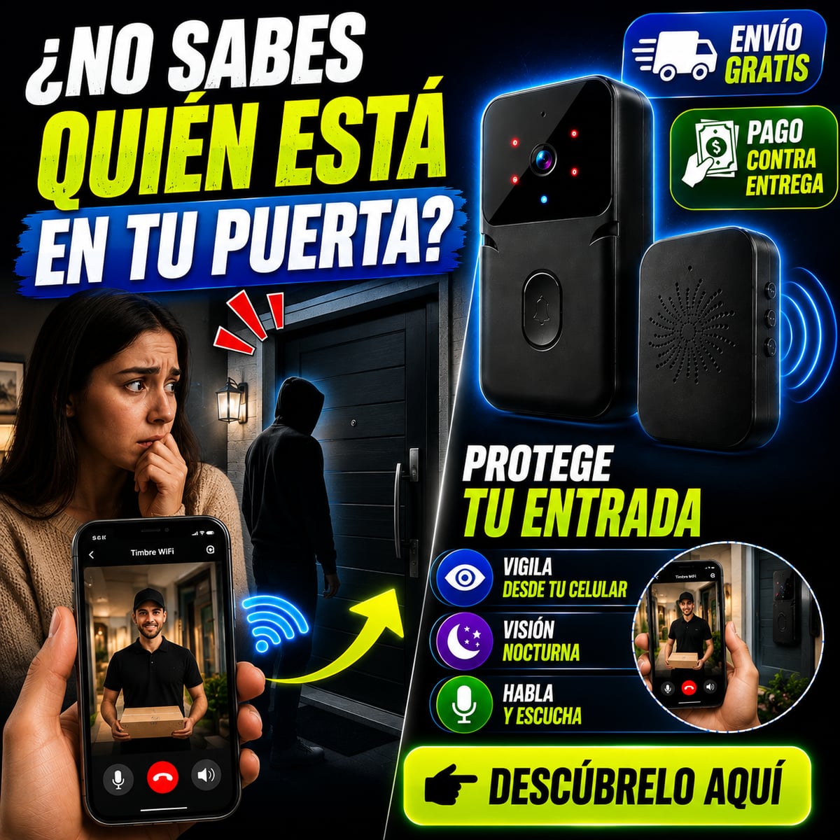 Timbre inteligente inalámbrico WIFI con cámara + ENVIO GRATIS