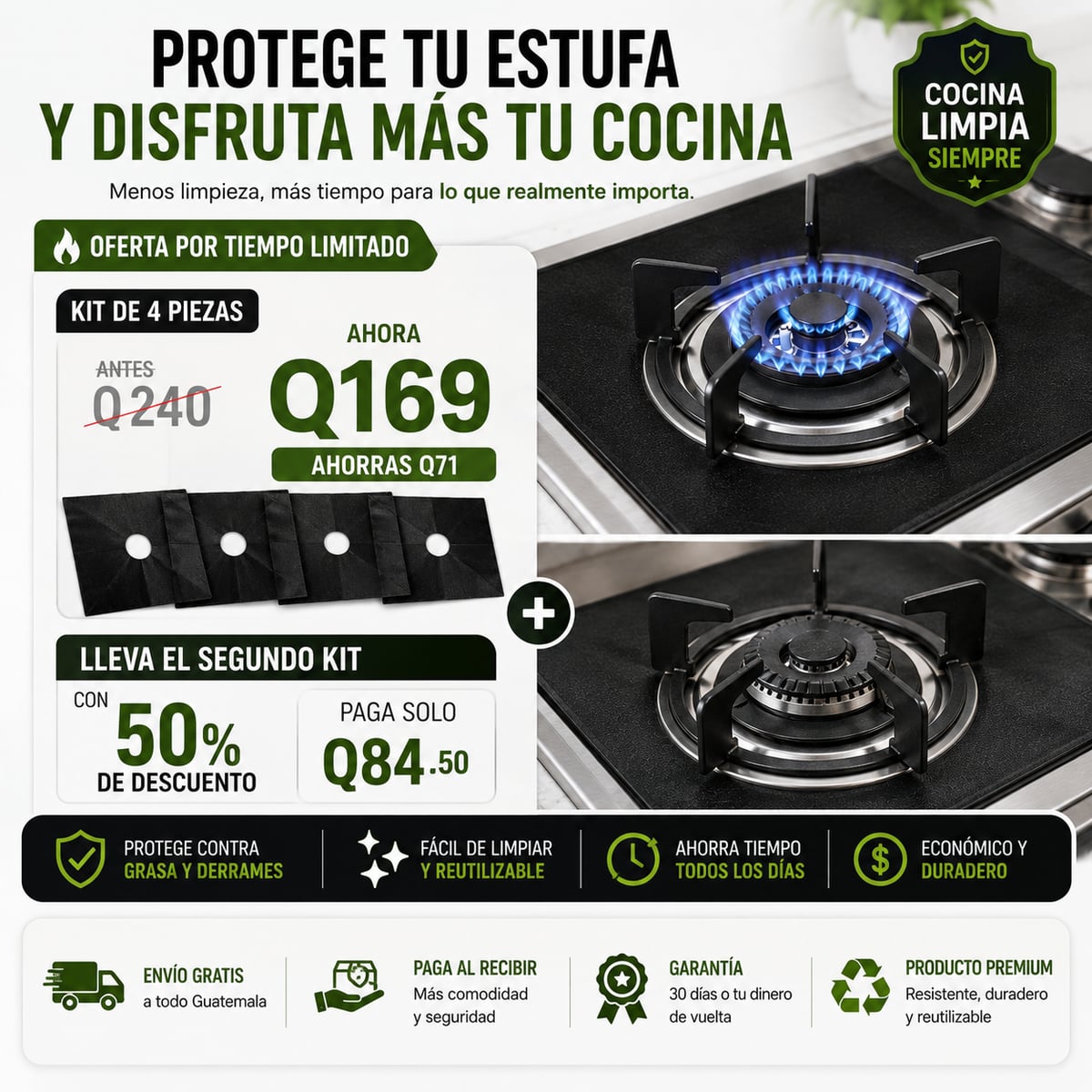 Protector Anti-Suciedad para estufa Kit 4 pz