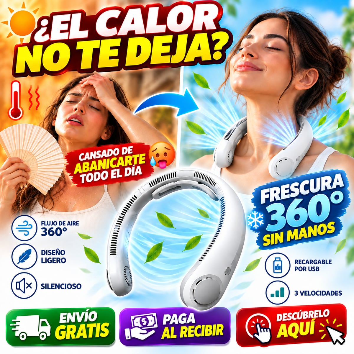 ❄️ FRESCURA 360° SIN MANOS - CON EL VENTILADOR DE CUELLO