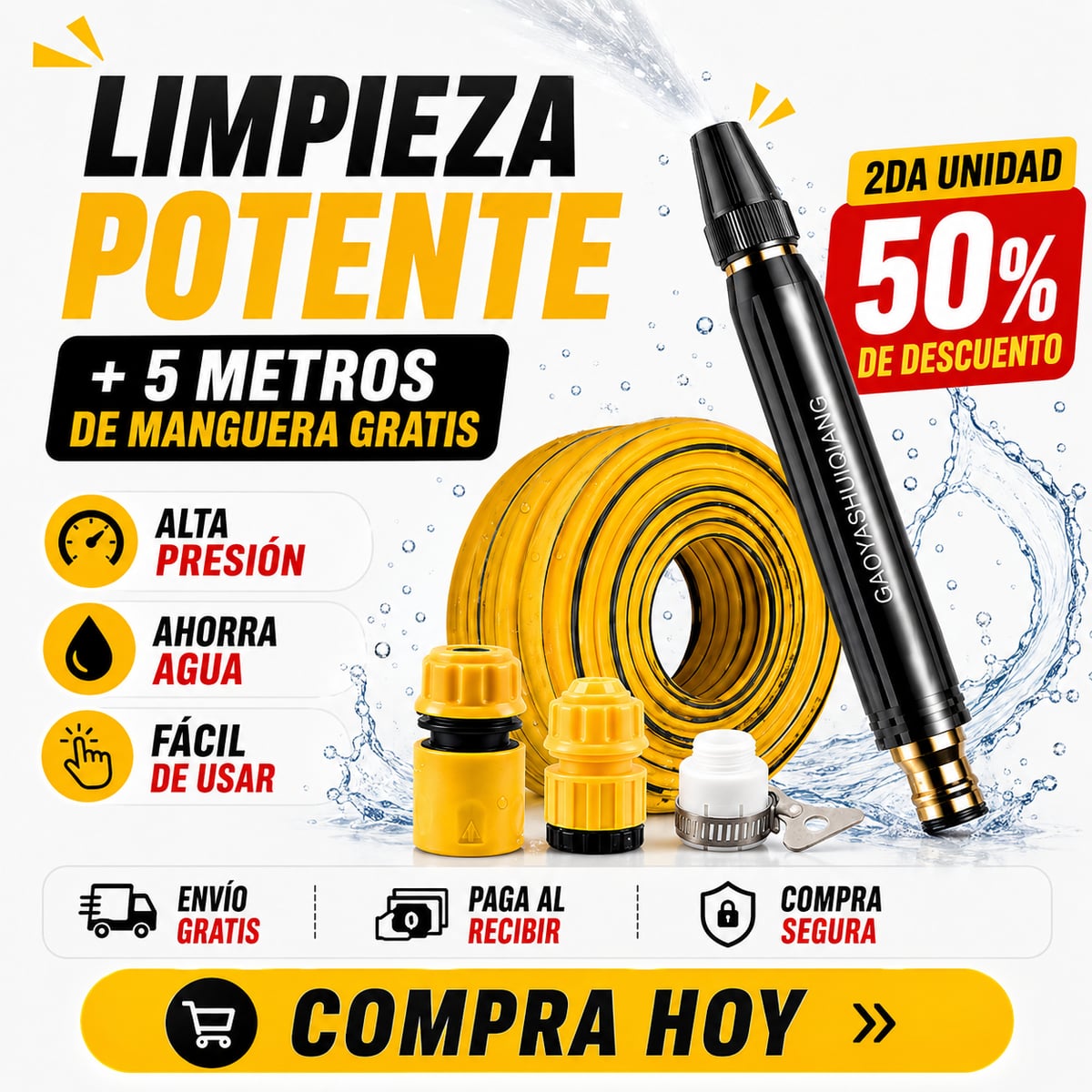 Boquilla de Presión PRO™ | Limpieza Multiuso + 5M de Manguera GRATIS