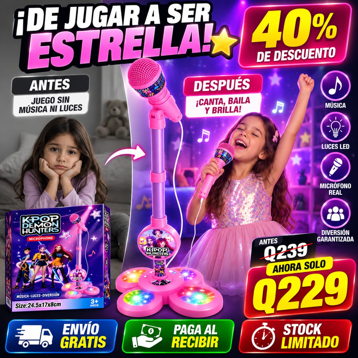 🎤🌟 ¡CONVIERTE SU HABITACIÓN EN UN ESCENARIO/PAGA AL RECIBIR