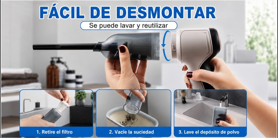 Mini Aspiradora 4 en 1 — Limpia tu auto, escritorio y teclado en segundos, sin cables y sin esfuerzo