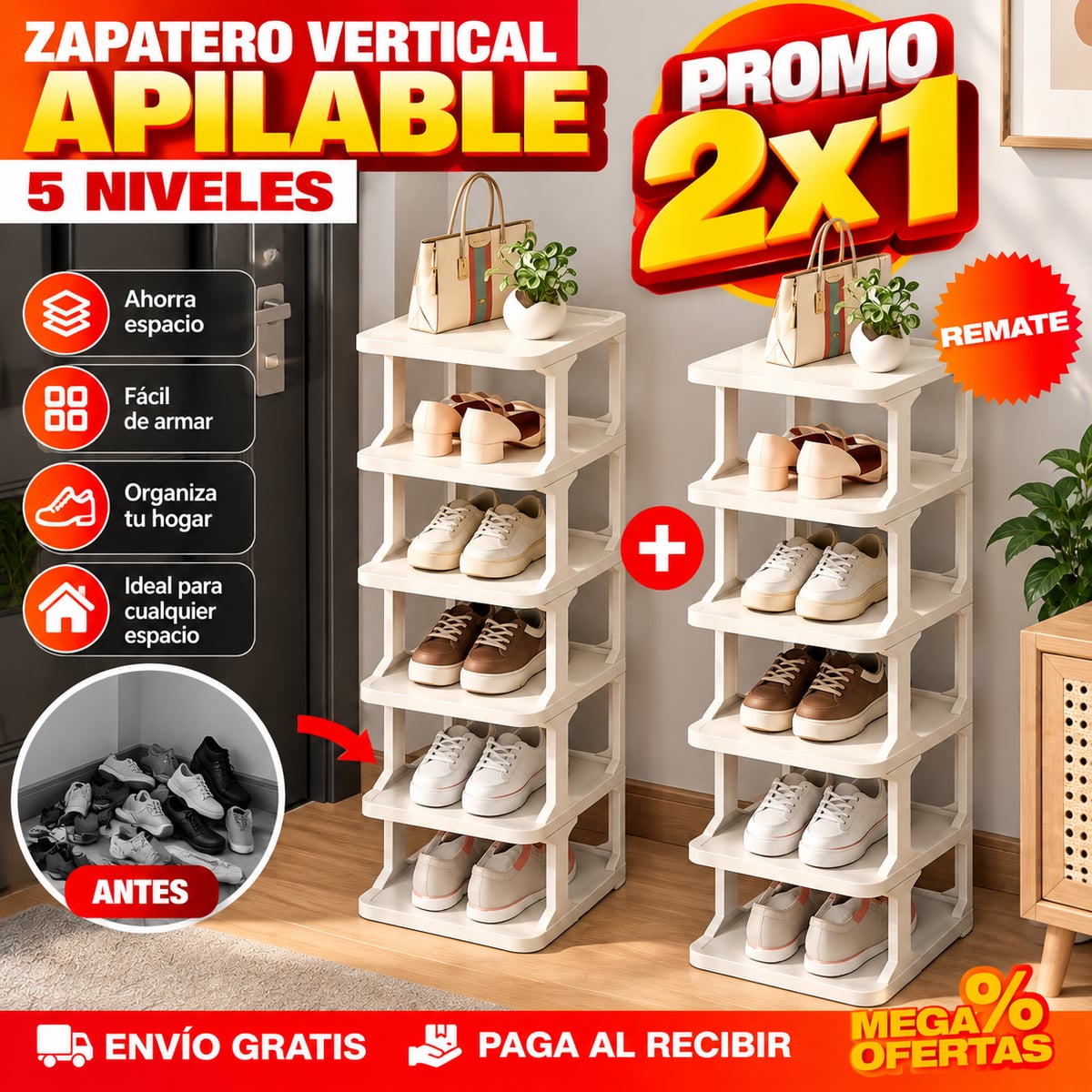 PROMO 2X1 ZAPATERO VERTICAL APILABLE DE 5 NIVELES – Los zapatos dejan de vivir amontonados en la entrada