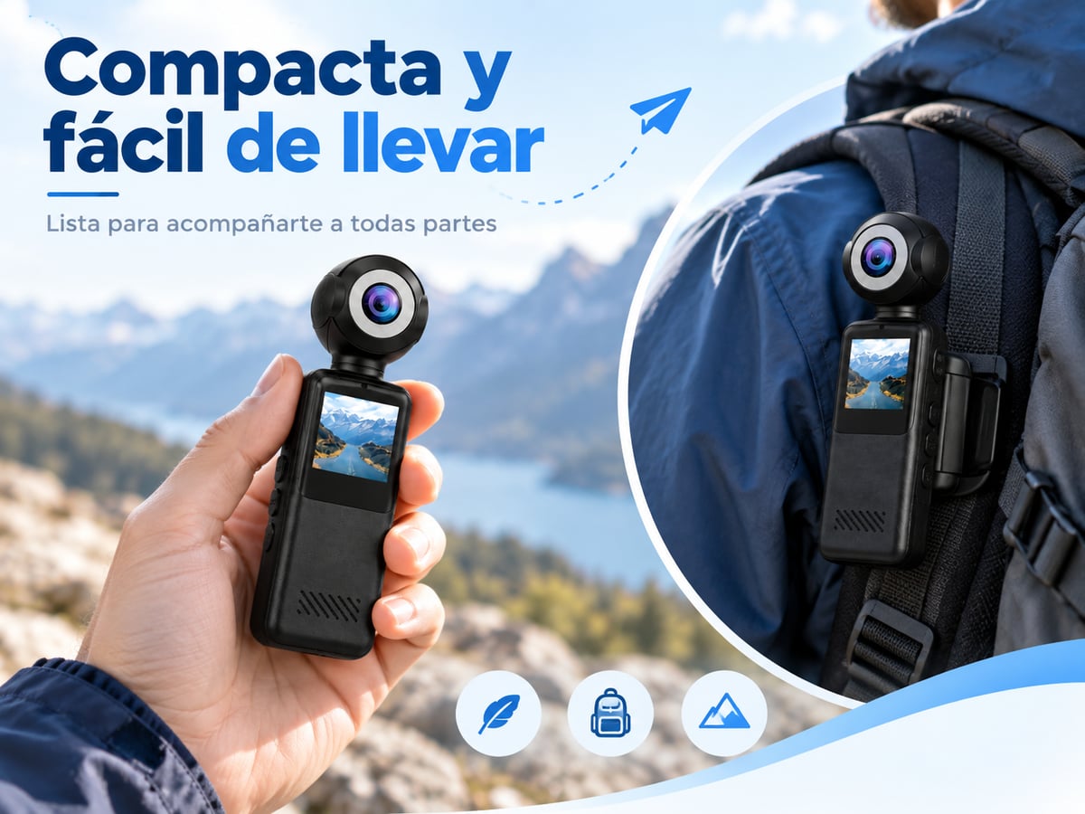 PocketCam WiFi Full HD 1080P – Cámara Portátil con Lente Giratoria 360°
