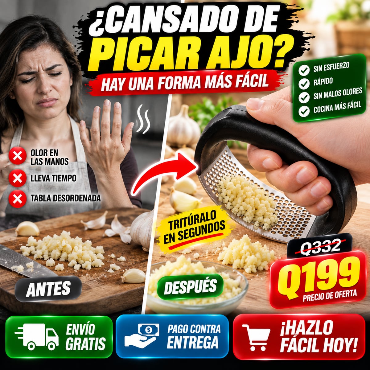 Triturador/prensa de ajo tipo balancín