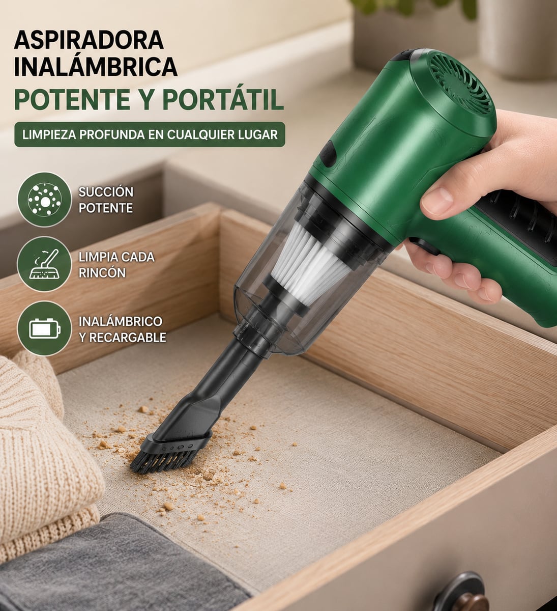 🌟 Mini Aspiradora Turbo. Potencia, Comodidad y Limpieza Total