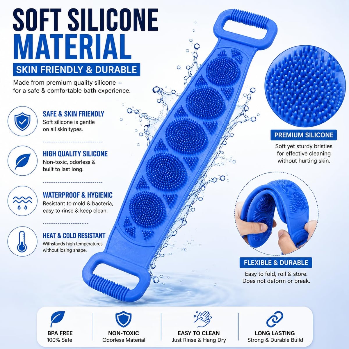 🧼Cepillo de Silicona para Espalda - Exfoliante Corporal para Baño con Cerdas Suaves + Envio Gratis