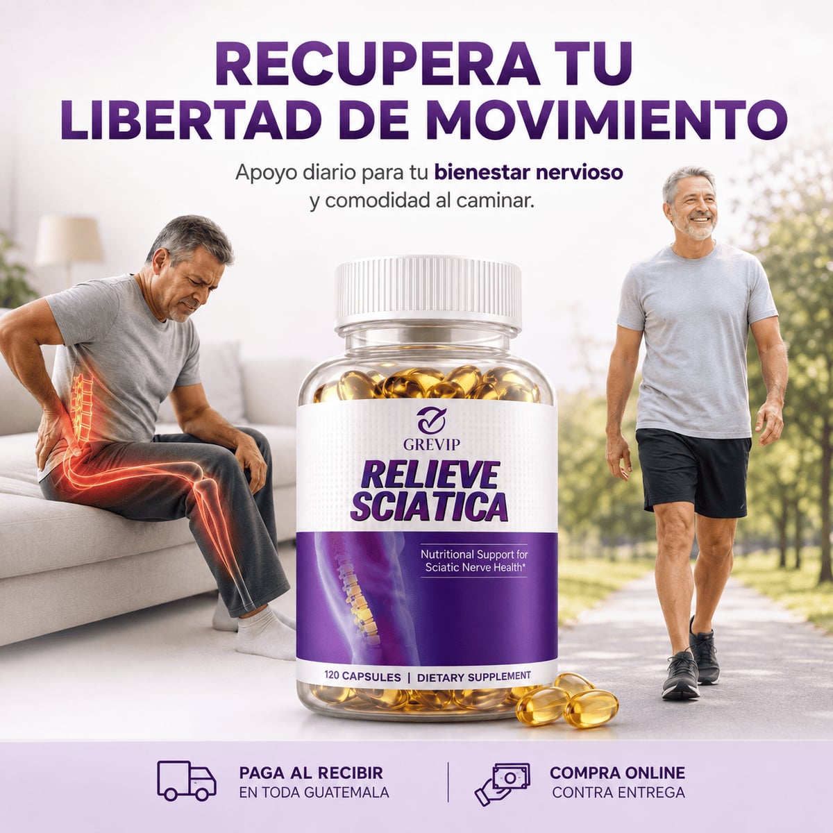 Relieve Sciatica — Tratamiento Real, Adiós al Dolor Ciático en Días ✅ TRATAMIENTO PARA 2 MESES 60 CAPSULAS