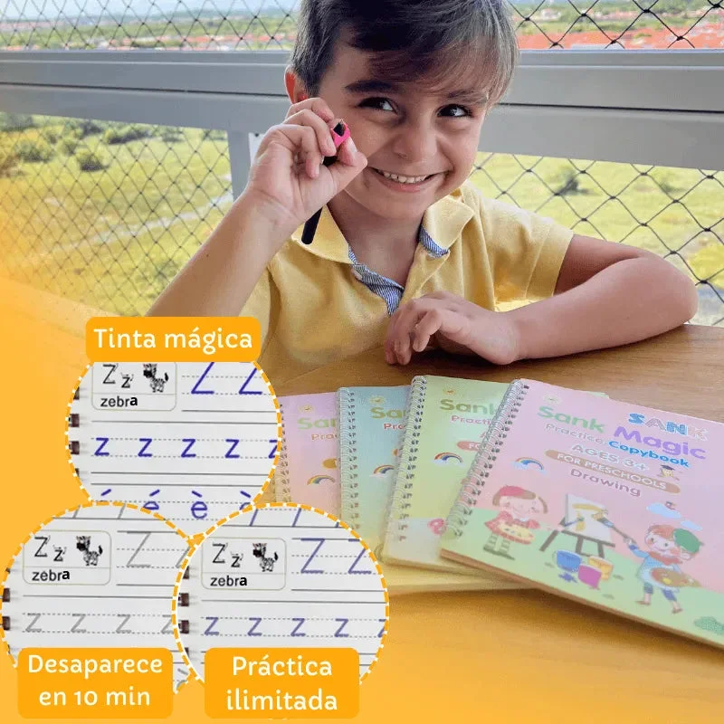 Kit de 4 Cuadernos Mágicos Reutilizables de Caligrafía para Niños con Alfabeto, Números, Matemáticas y Dibujo – Criativae