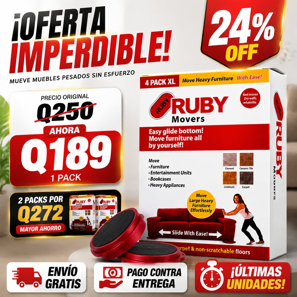 APROVECHA ESTA OFERTA - Deslizadores de Muebles + ENVIO GRATIS 🚚