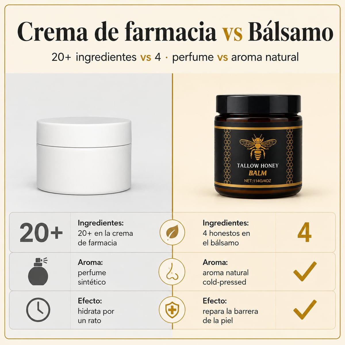Balsamo Natural de miel y sebo - 4 ingredientes que tu piel reconoce