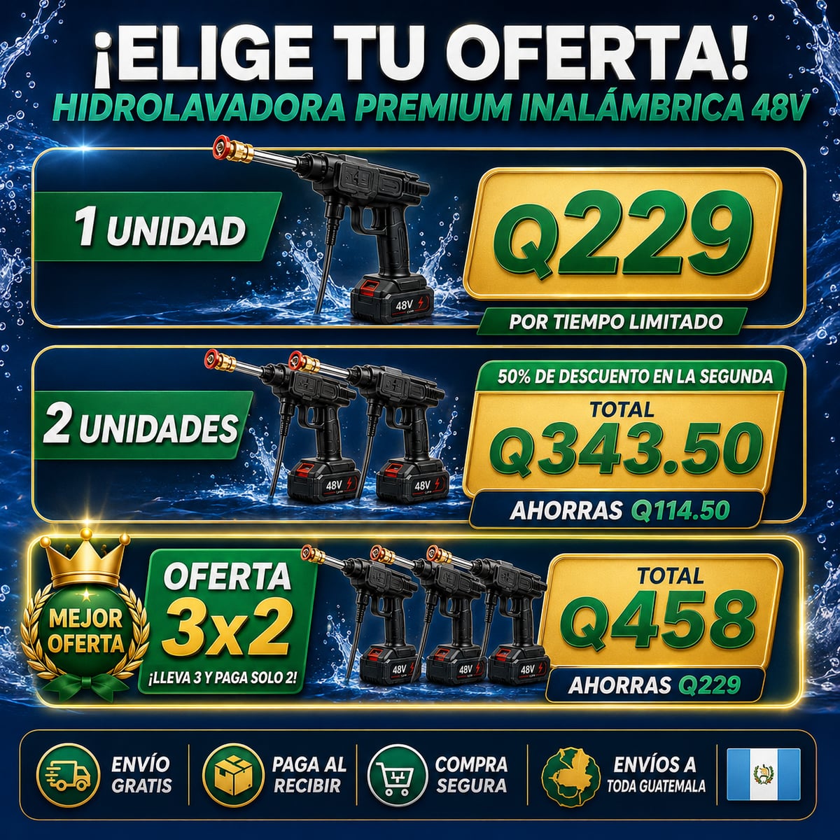 💦 Hidrolavadora Premium Inalámbrica 48V | Potencia y Limpieza Sin Cables