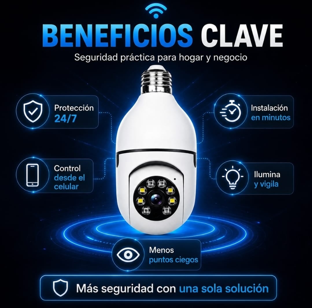 Cámara Ampolleta WiFi 360° – Seguridad Inteligente para tu Hogar