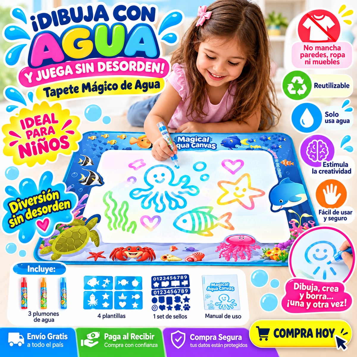 TAPETE MAGICO PARA PINTAR CON AGUA CANVA CREATIVO ™