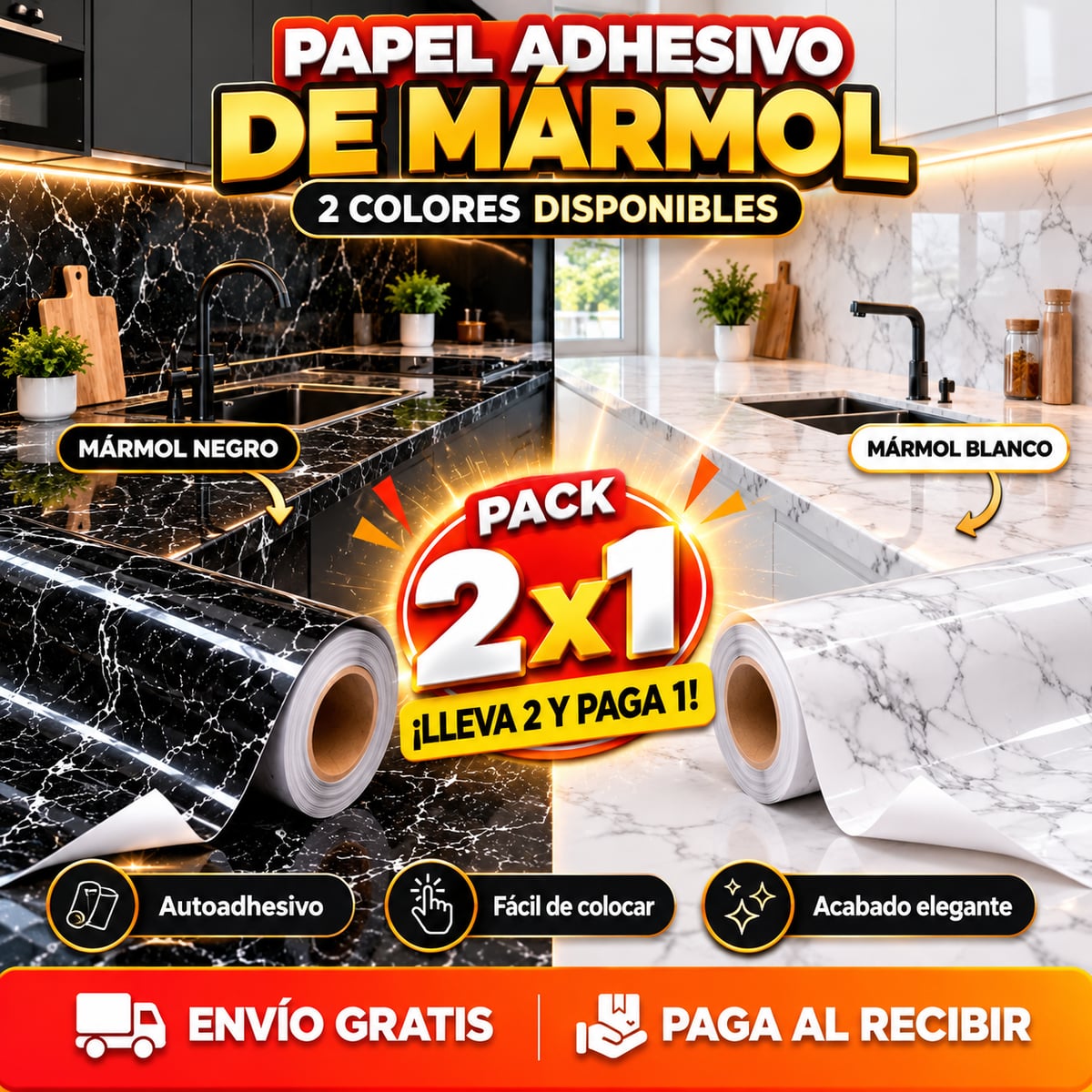 ¡Papel Autoadhesivo Mármol  (Pack 2x1)!  ✨ Transforma tu hogar en minutos