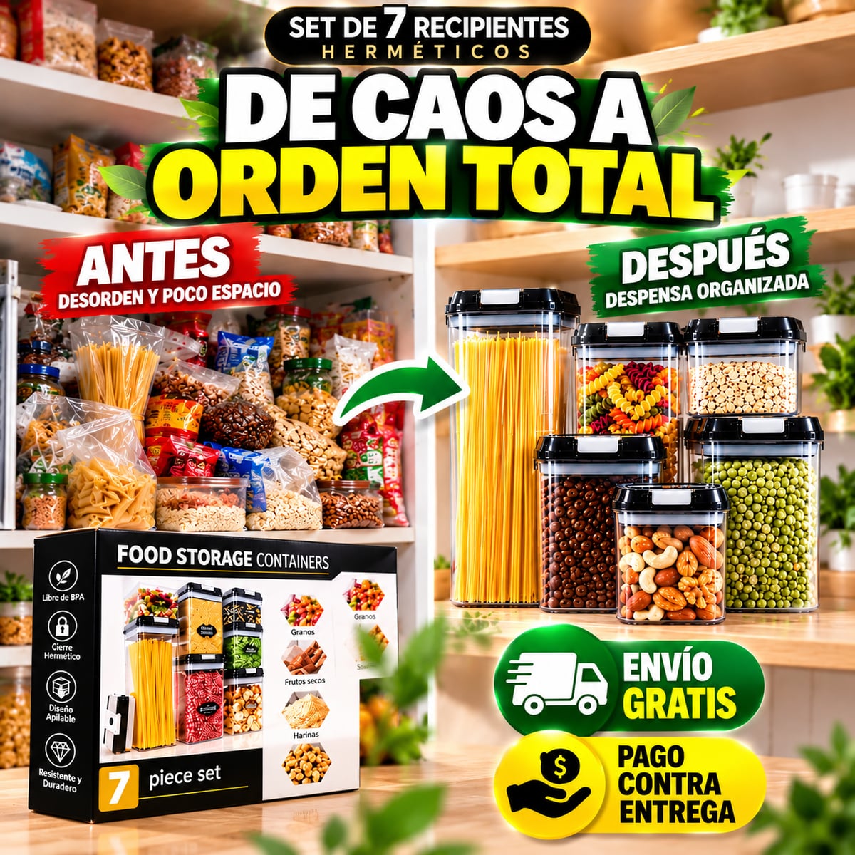 Kit De 7 Recipientes Hermeticos Para Cocina
