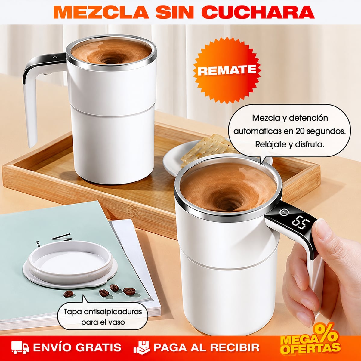 TAZA DE CAFÉ CON AGITACIÓN MAGNÉTICA – Se revuelve sola, sin cuchara que lavar