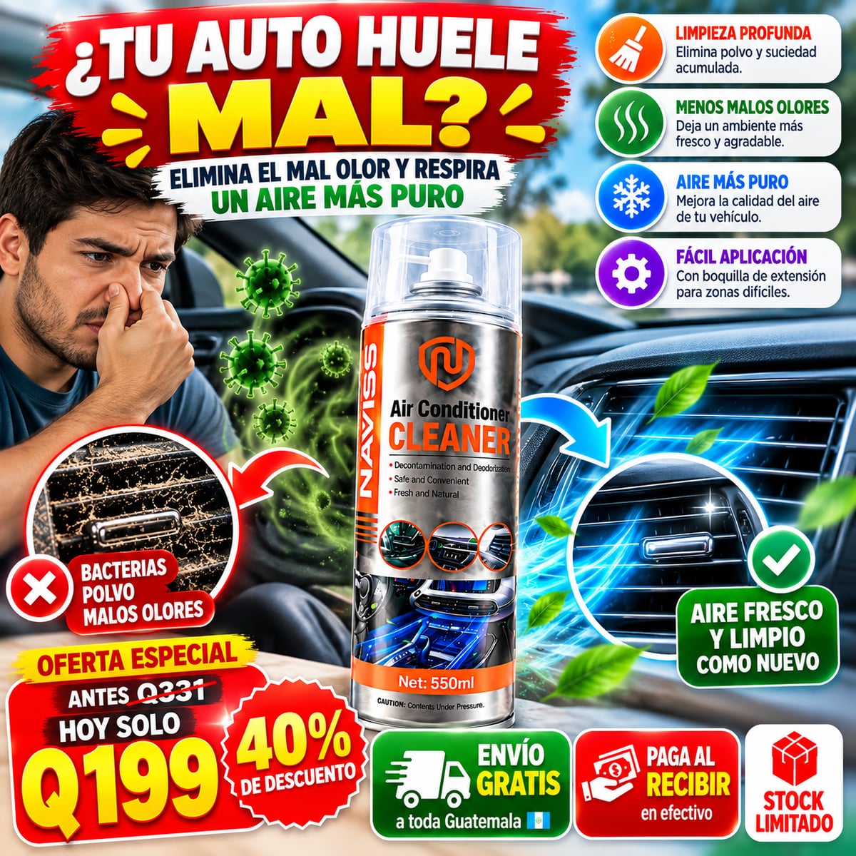 🚘❄️ NAVISS AIR CONDITIONER CLEANER: ¡ADIÓS MALOS OLORES, HOLA AIRE FRESCO! 🌿💨+ENVIO GRATIS