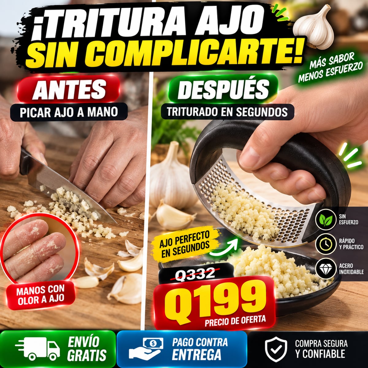 Triturador/prensa de ajo tipo balancín