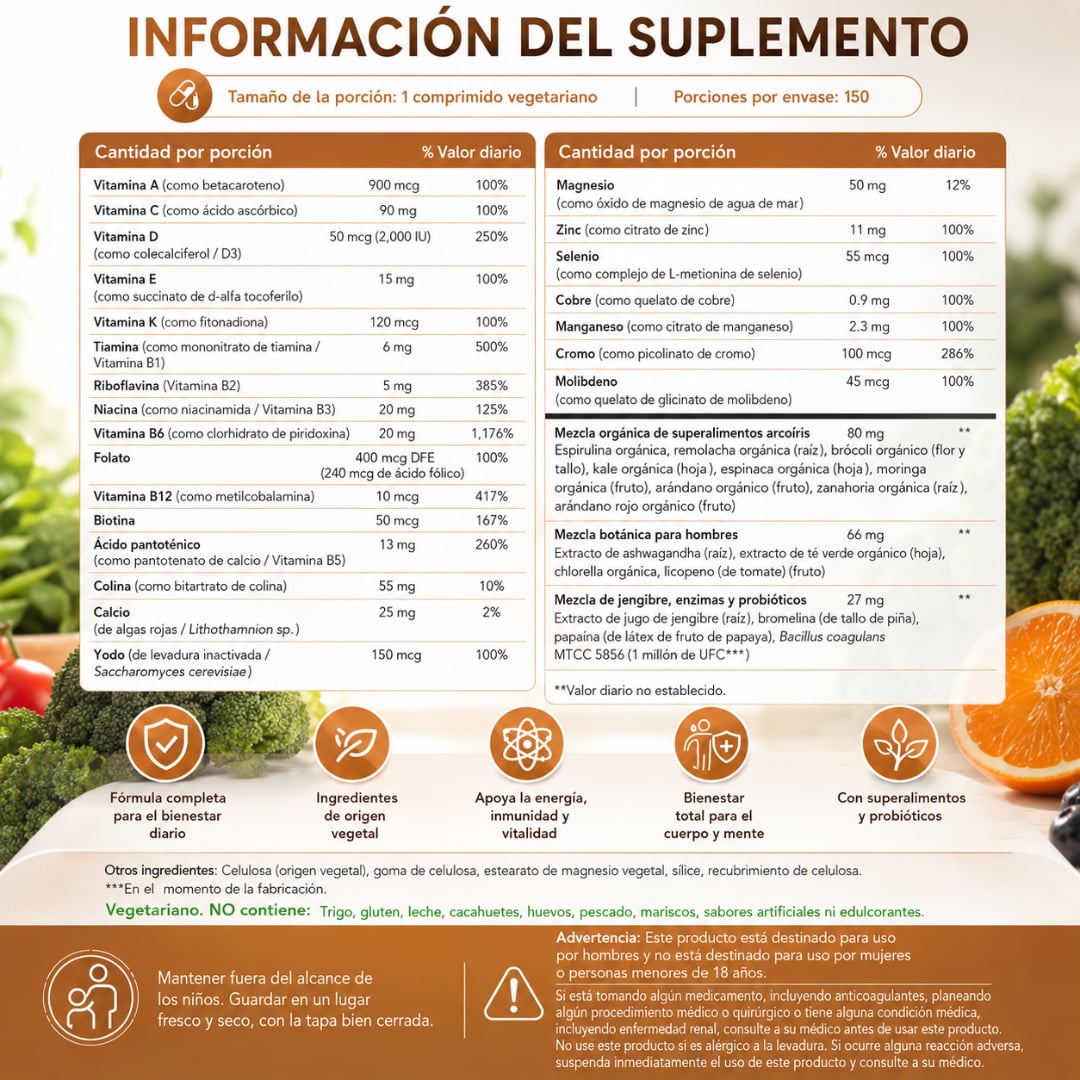 RAINBOW LIGHT MENS ONE – Nutrición diaria masculina con vitaminas, minerales + ENVIO GRATIS