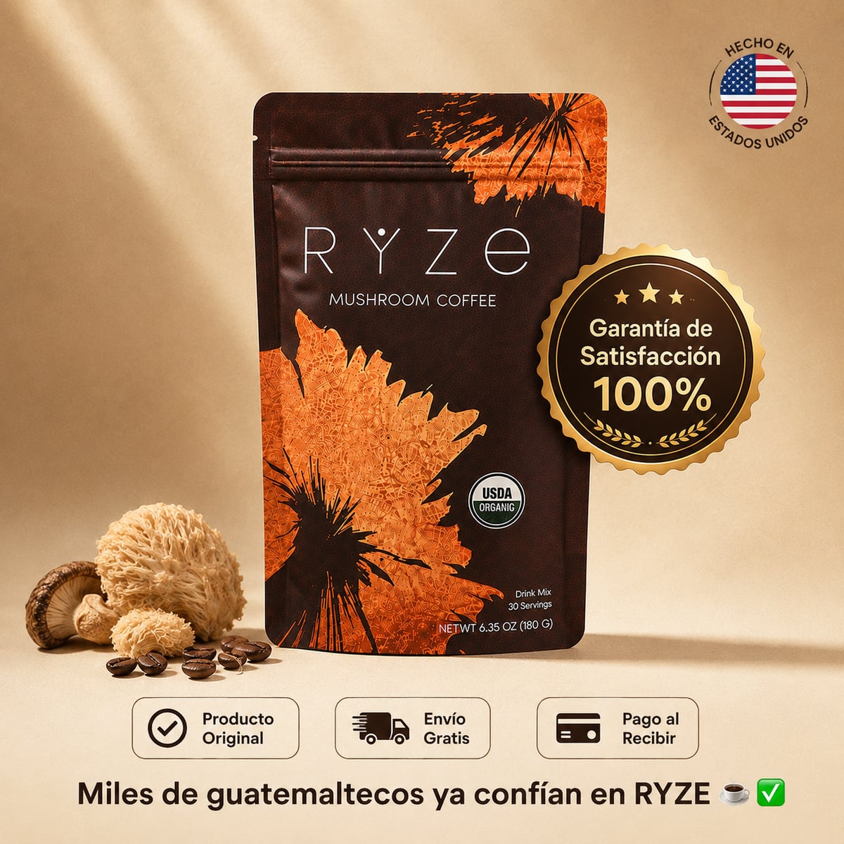RYZE™ Café de Hongos — Café Premium con 6 Hongos Funcionales+ Envío gratis