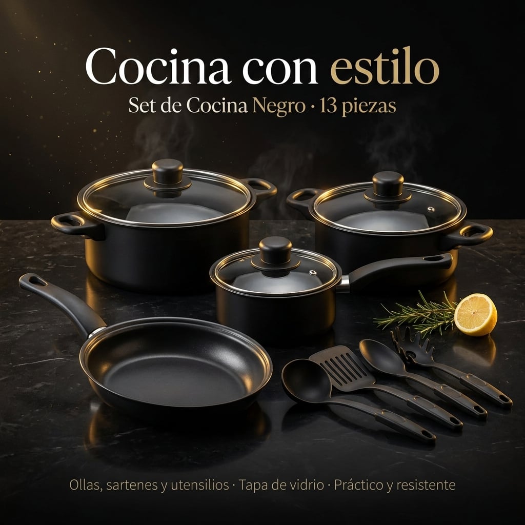 Set de Cocina Negro - 13 Piezas