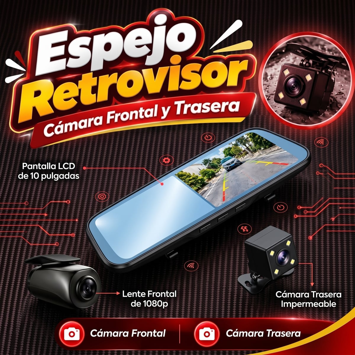 Retrovisor con Cámara | Protege tu carro y graba todo + Envio Gratis