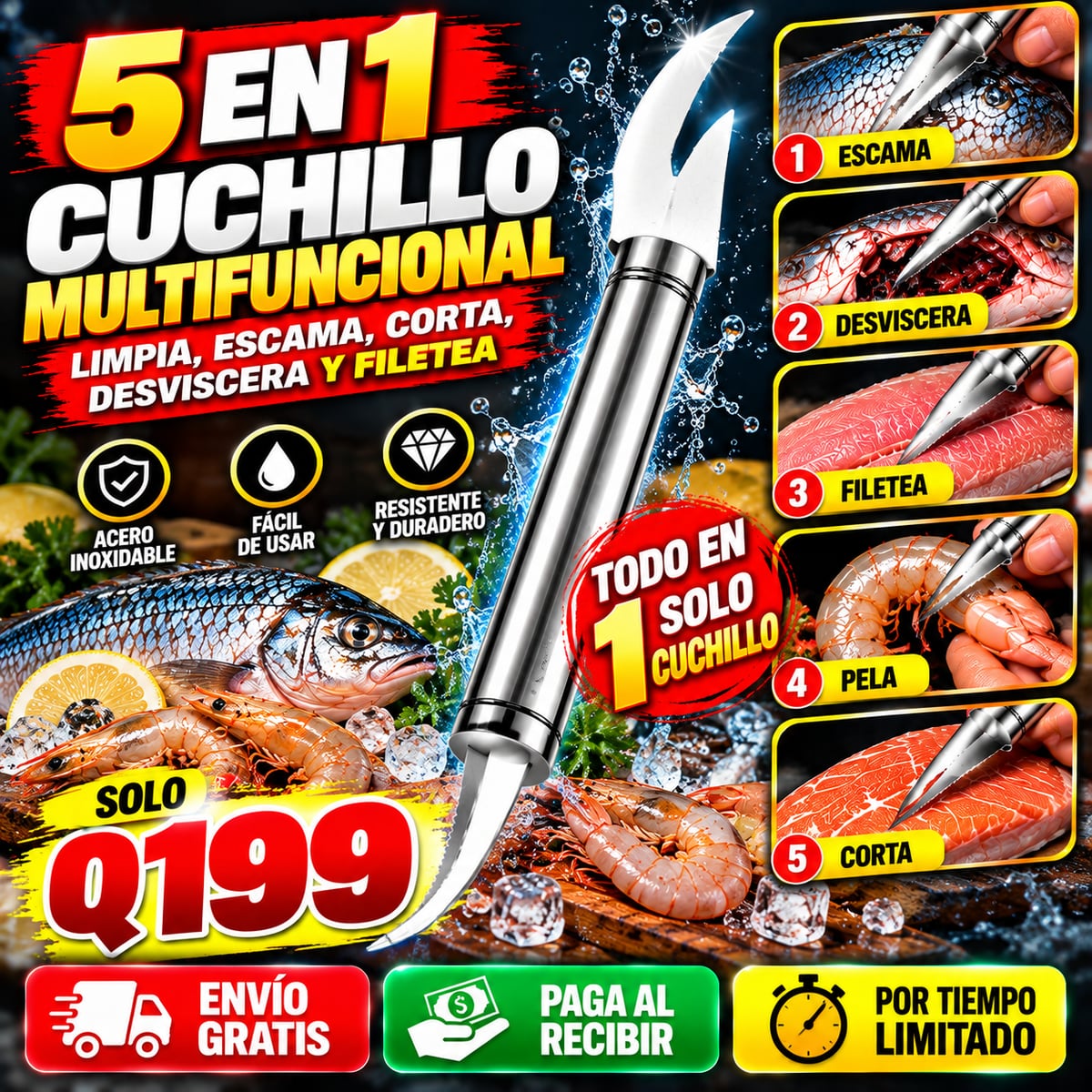 Pelador de Camarones 5 en 1 | Limpia y Prepara Mariscos Fácilmente