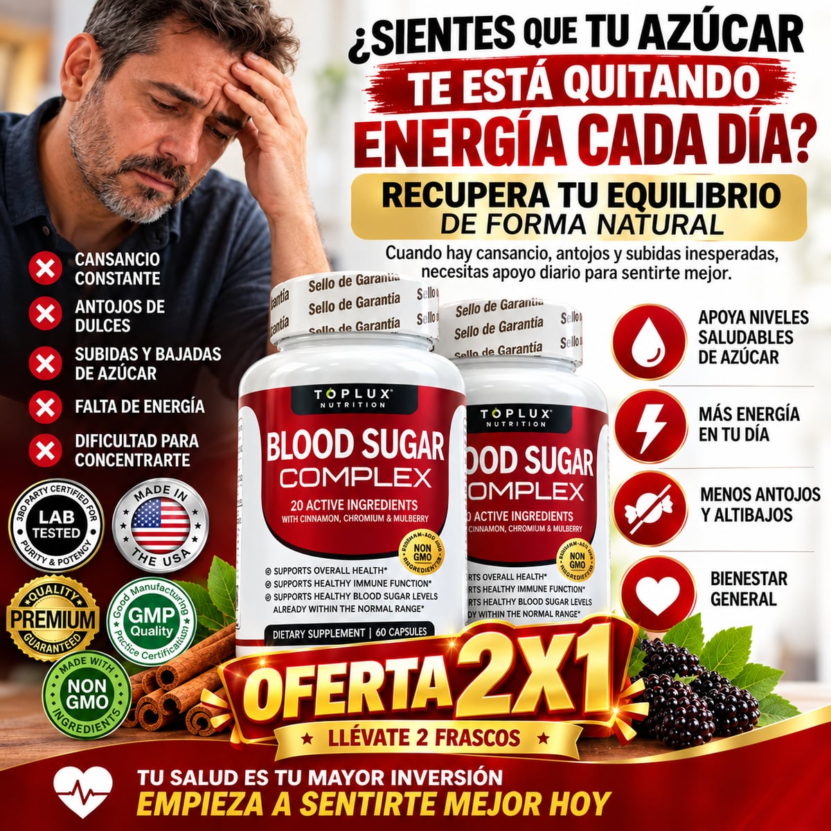 2X1 Blood Sugar Complex - Recupera el equilibrio de tu glucosa y siéntete con más energía cada día