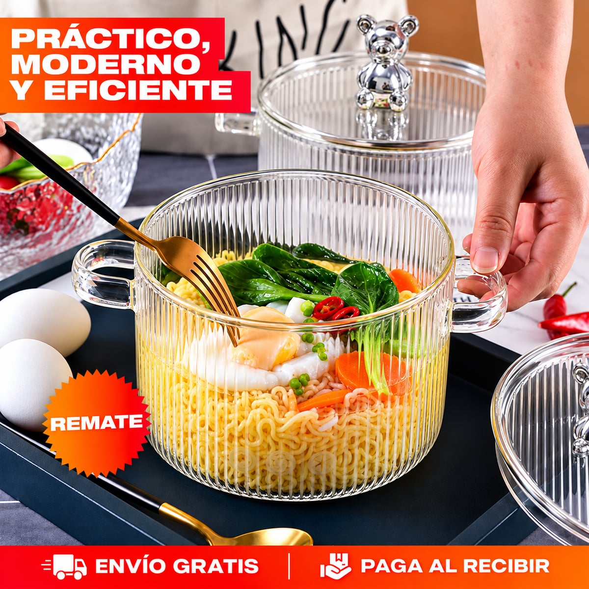 Olla de Vidrio Transparente – Cocina Sano y Ve la Comida Sin Destapar