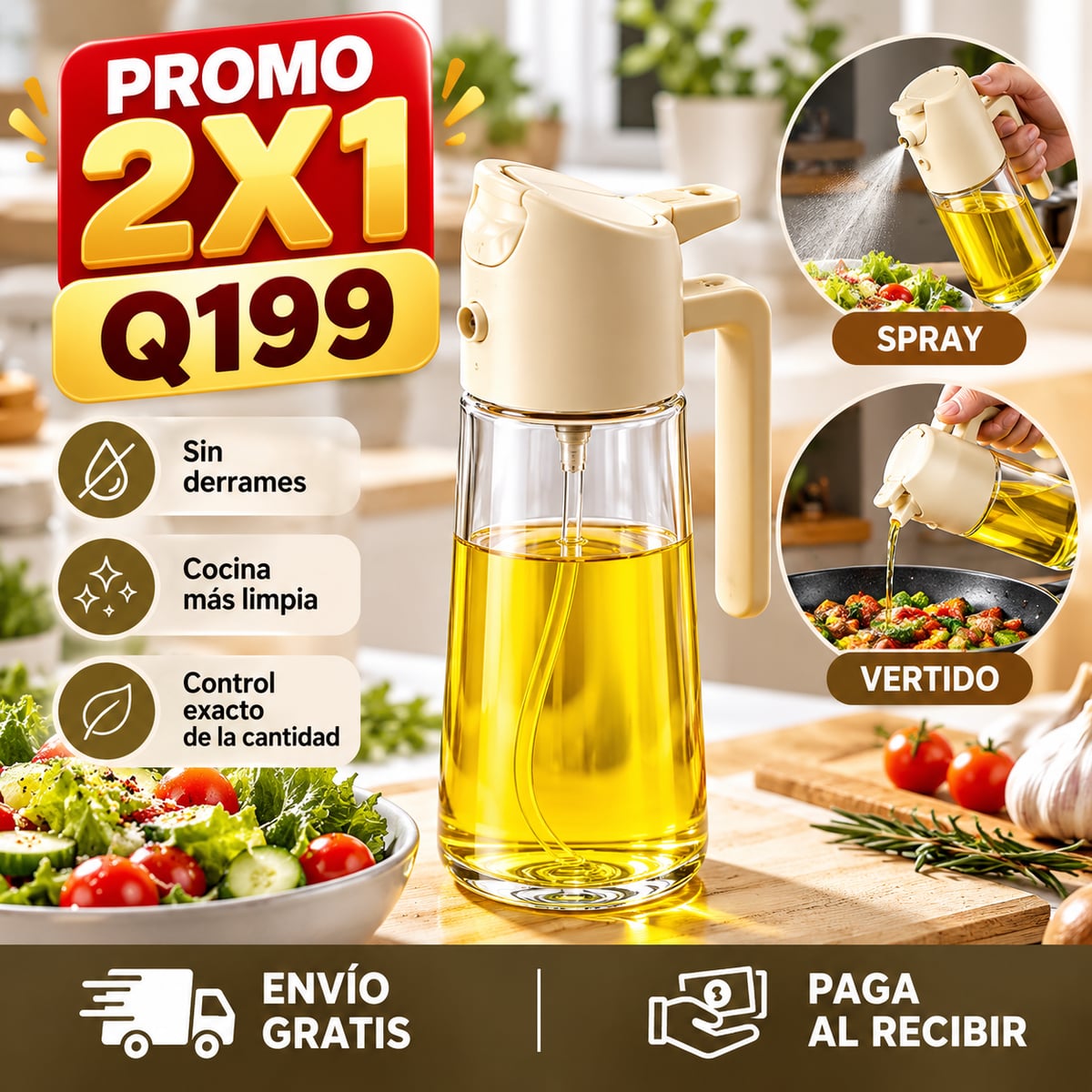 🔥😍 ¡PROMO 2X1! LLEVA 2 ACEITERAS POR EL PRECIO DE 1 🫒✨ 🍳💧 ¡USA EL ACEITE DE FORMA MÁS PRÁCTICA Y MANTÉN TU COCINA MÁS LIMPIA! Controla mejor la cantidad al cocinar y disfruta de una cocina más moderna, organizada y funcional. 🏡👌