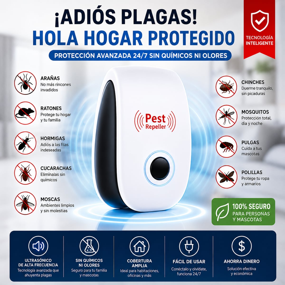 PAGAS 1 Y TE LLEVAS 3 DISPOSITIVO PEST REPELLER™ | Repelente Ultrasonico De Plagas